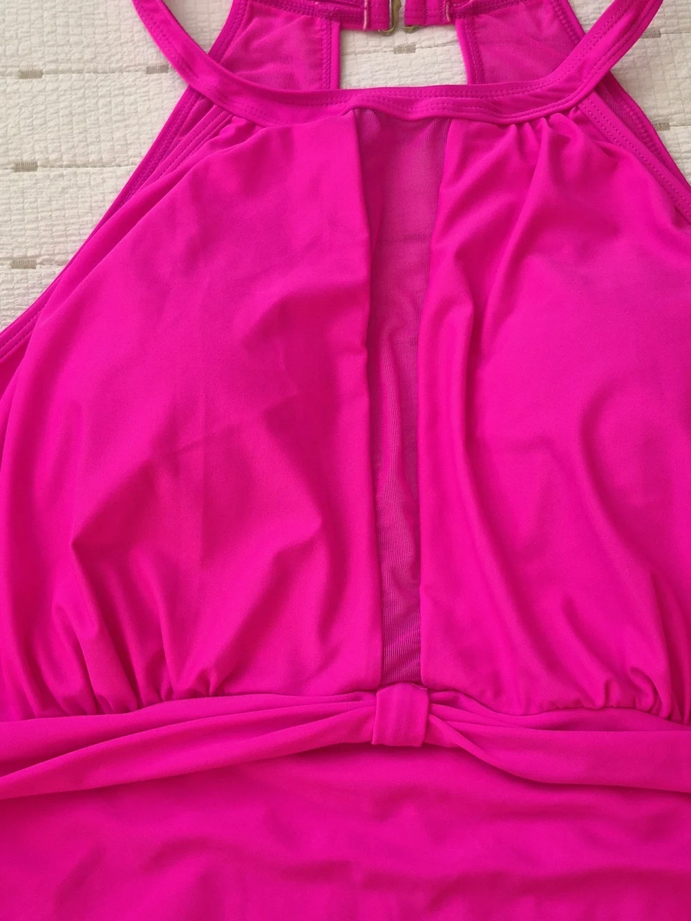 Women's Neon Pink High-Neck One-Piece Swimsuit
